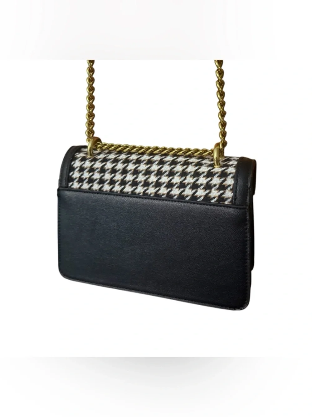 Classic Houndstooth Crossbody Shoulder Bag Adjustable Gold Chain Old Money